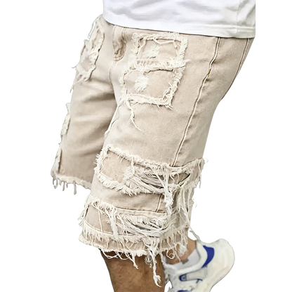 Raw Hem Denim Shorts with Rips