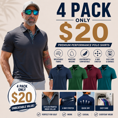 Men's Polo Shirts (Multi-Pack) — Soft, Breathable Pure Cotton Material; Comfortable, Short-Sleeve Casual Fit