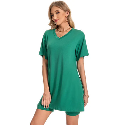 Womens 2 Piece Lounge SetsT-Shirts Topsas Biker Shorts Set