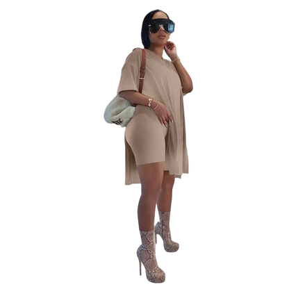 Womens 2 Piece Lounge SetsT-Shirts Topsas Biker Shorts Set