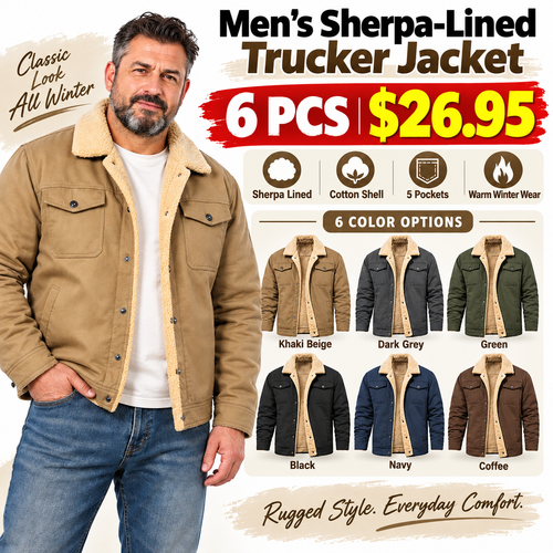🔥 BESTSELLER | Men's Sherpa-Lined Cotton Trucker Jacket