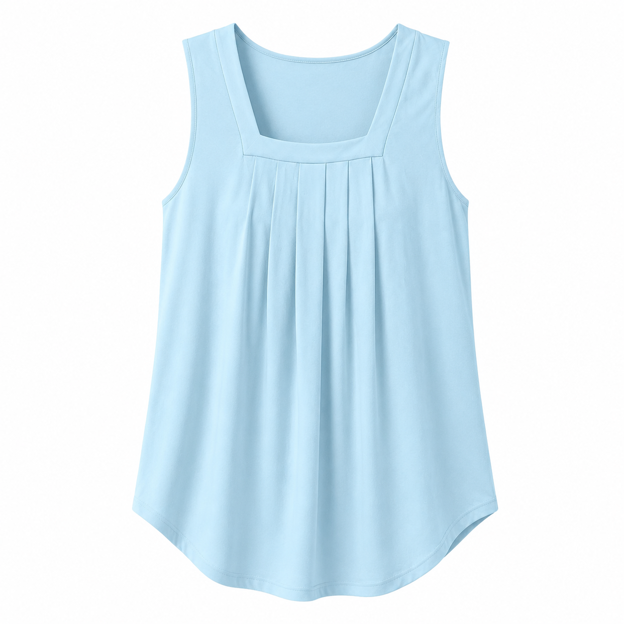 Special Sale🩷Summer Tank Tops for Women Loose Fit Pleated Square Neck Sleeveless Tops Curved Hem Flowy