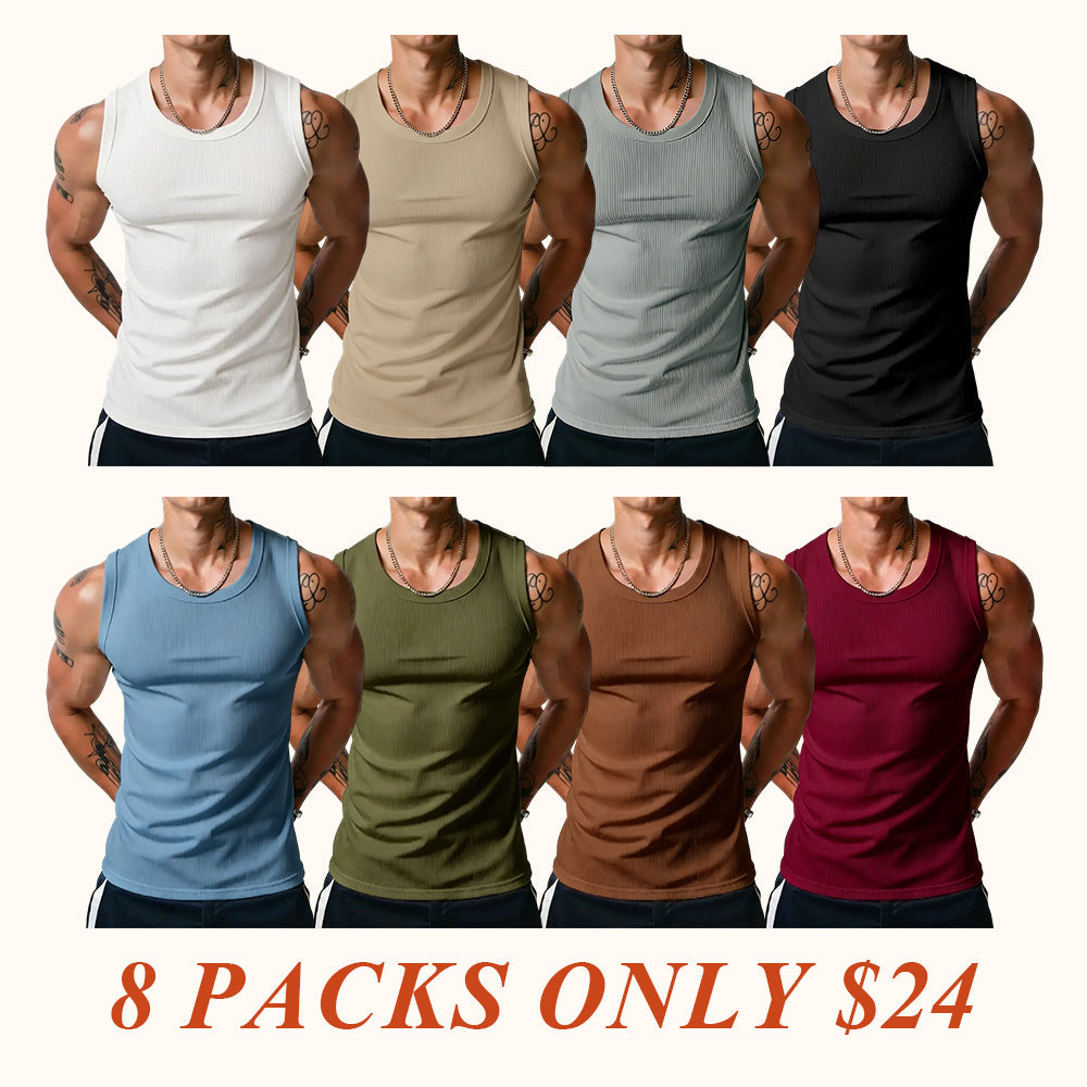 ⏰Final 3 hours 80% OFF🔥Men's Wide Strap Ribbed Tank Top, High Stretch Breathable Muscle Tank, Heavyweight Drapey Fit Gym & Casual Sleeveless Shirt