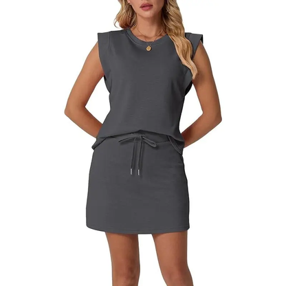 ❤️DEALS FOR YOU-Women's Summer 2 Piece Skort Set Cap Sleeve Round Neck Top & Tennis Skirt with Pockets for Athletic & Casual
