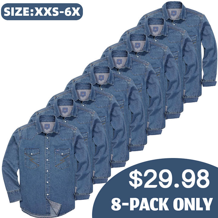 ✨Hot Sale✨Men's Long Sleeve Stone-Washed and Pre-Washed Denim Work Shirt