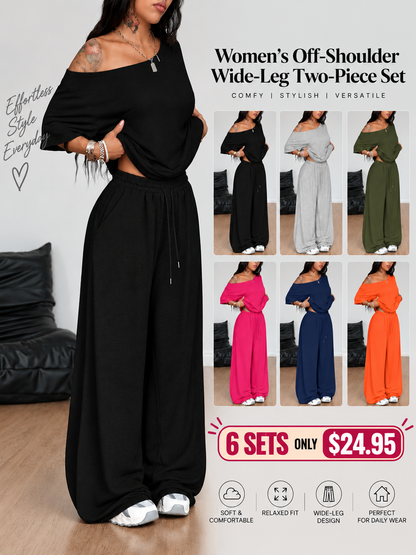 01Women’s Off-Shoulder Wide-Leg Two-Piece Set