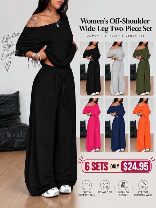 01Women’s Off-Shoulder Wide-Leg Two-Piece Set