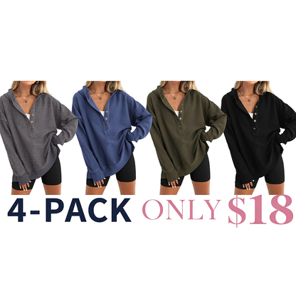 Womens Hoodie Oversized Button Up Sweatshirt