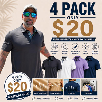Men's Polo Shirts (Multi-Pack) — Soft, Breathable Pure Cotton Material; Comfortable, Short-Sleeve Casual Fit
