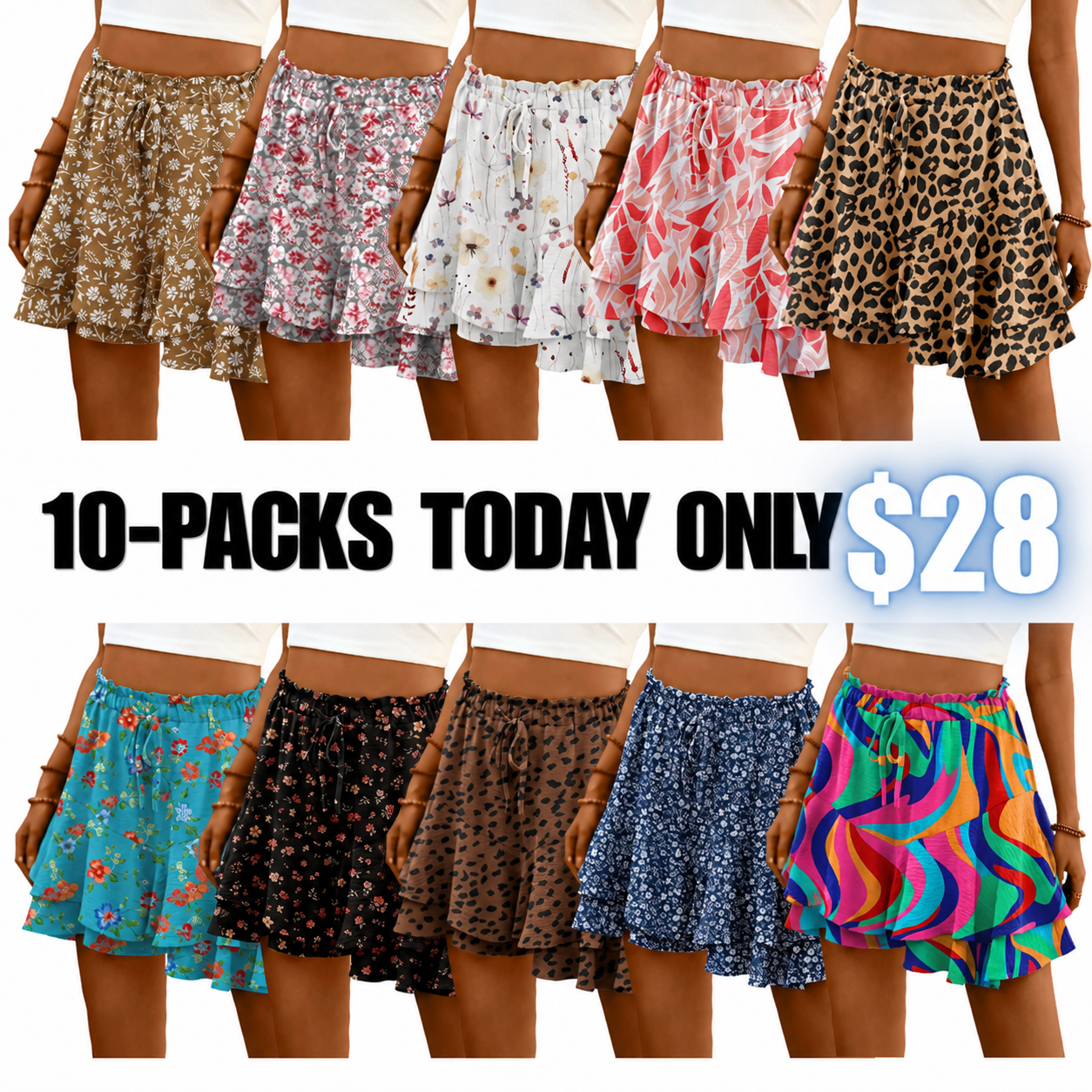 Flowy Shorts for Women Boho Ruffle Tiered Butterfly Skorts