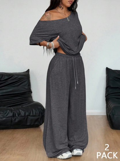 01Women’s Off-Shoulder Wide-Leg Two-Piece Set