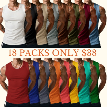 ⏰Final 3 hours 80% OFF🔥Men's Wide Strap Ribbed Tank Top, High Stretch Breathable Muscle Tank, Heavyweight Drapey Fit Gym & Casual Sleeveless Shirt