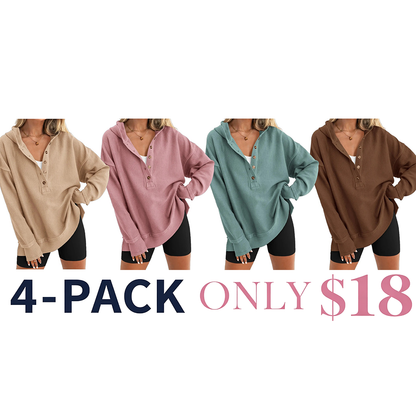 Womens Hoodie Oversized Button Up Sweatshirt