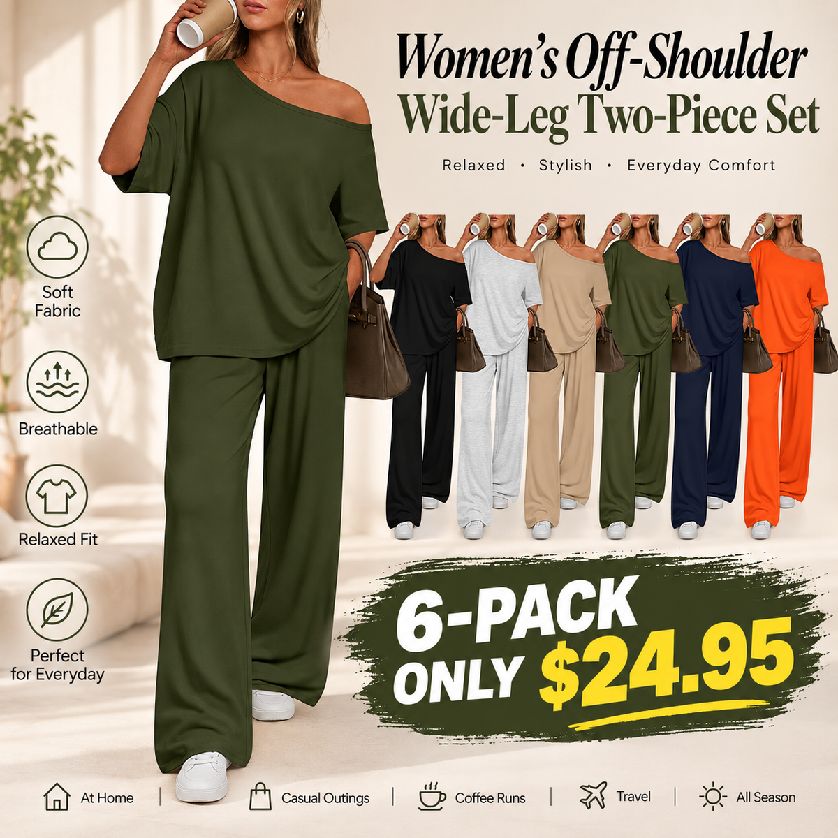 Women’s Off-Shoulder Wide-Leg Two-Piece Set