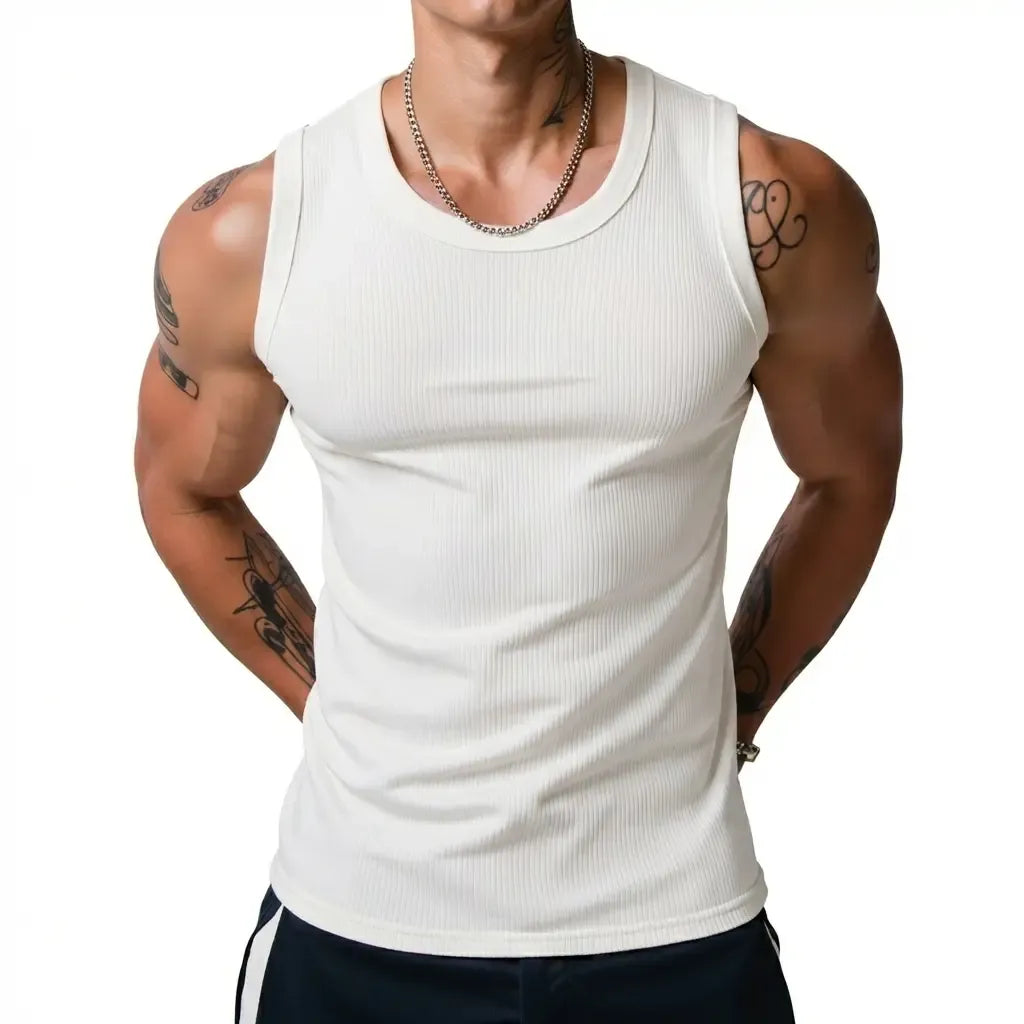 ⏰Final 3 hours 80% OFF🔥Men's Wide Strap Ribbed Tank Top, High Stretch Breathable Muscle Tank, Heavyweight Drapey Fit Gym & Casual Sleeveless Shirt