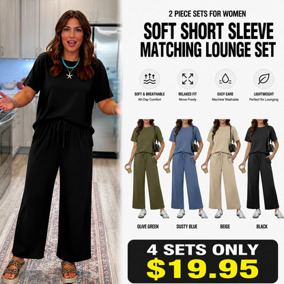 2 Piece Sets for Women Soft Short Sleeve Matching Lounge Set
