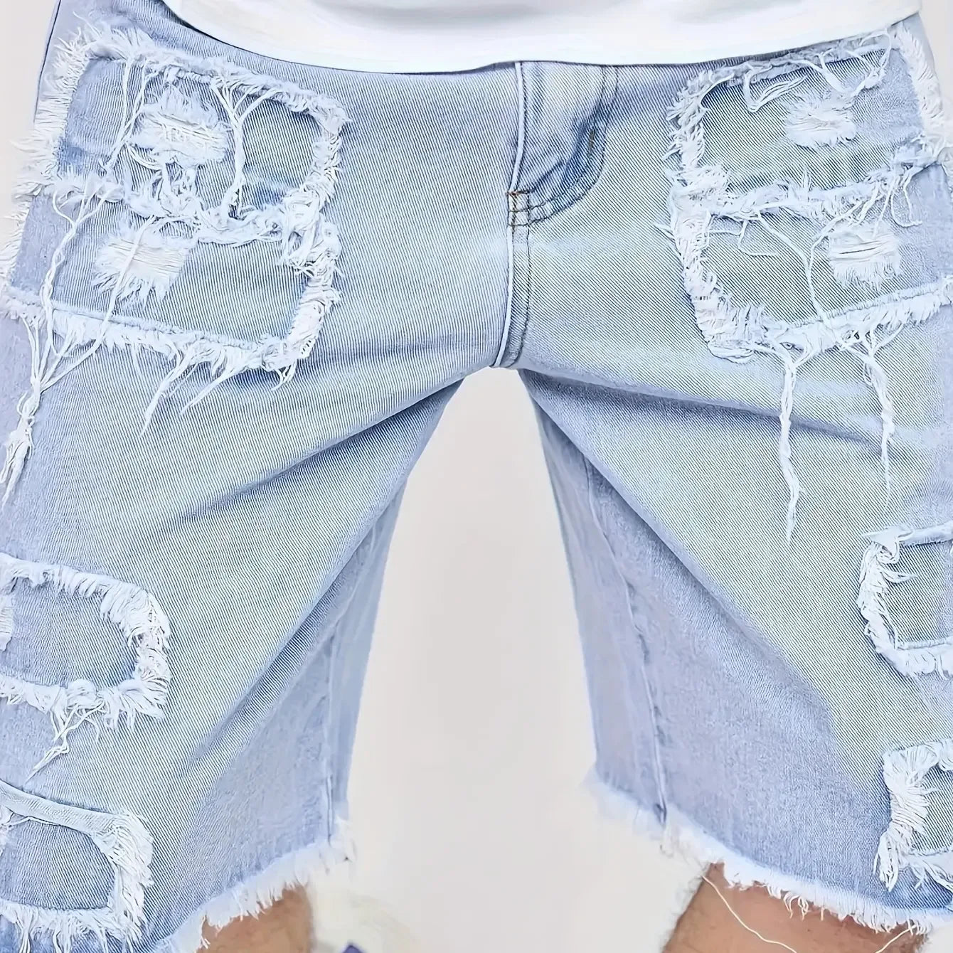 Raw Hem Denim Shorts with Rips