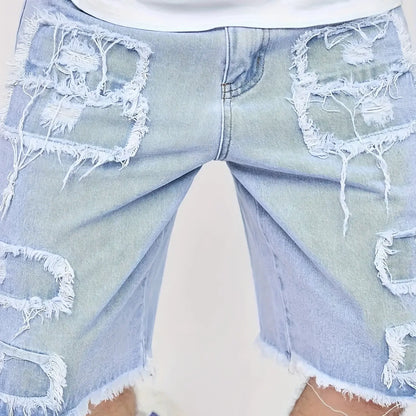 Raw Hem Denim Shorts with Rips