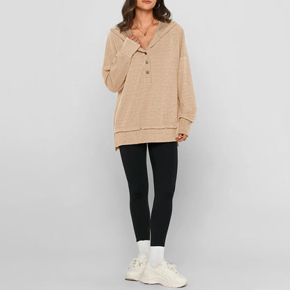 Womens Hoodie Oversized Button Up Sweatshirt