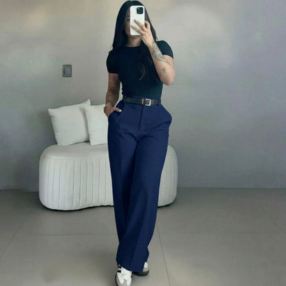 Women's High Waisted Straight Leg Suit Pants Flowy Drape Casual Office Long Trousers with Slimming Effect for Daily Versatile Wear