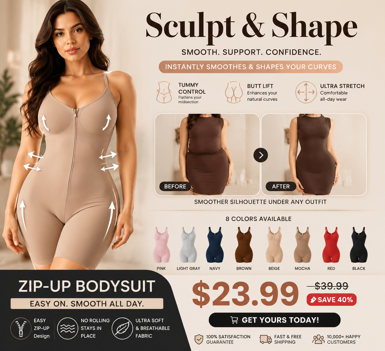 The Ultimate Zip-Up Shaping Bodysuit For A Smooth Silhouette