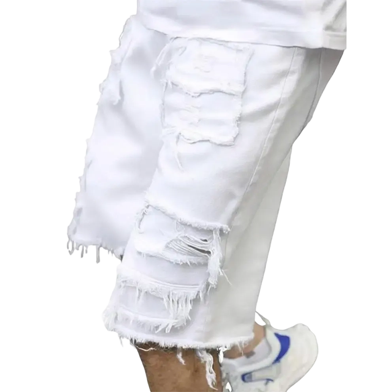 Raw Hem Denim Shorts with Rips