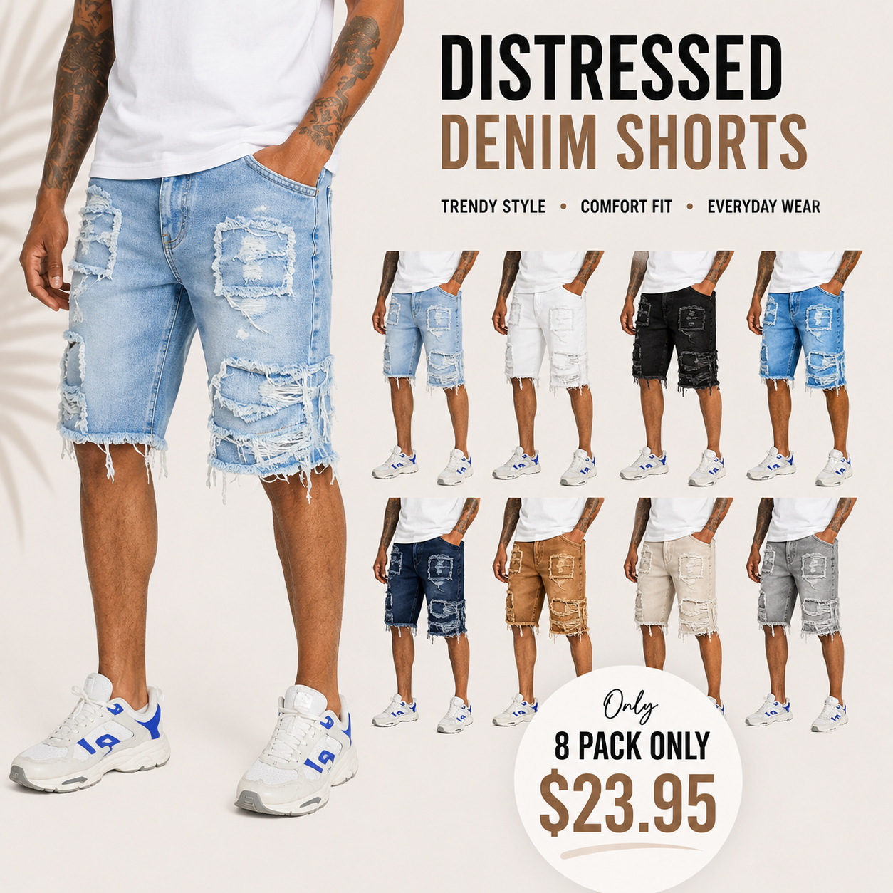 Raw Hem Denim Shorts with Rips