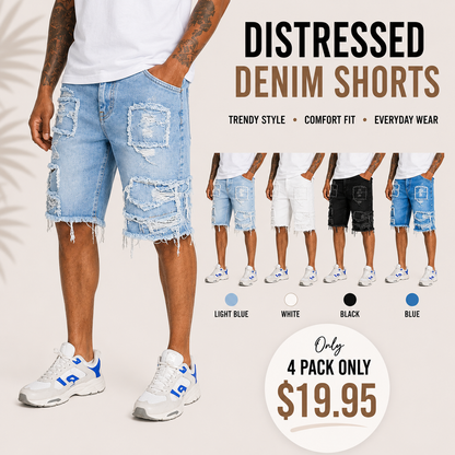 Raw Hem Denim Shorts with Rips