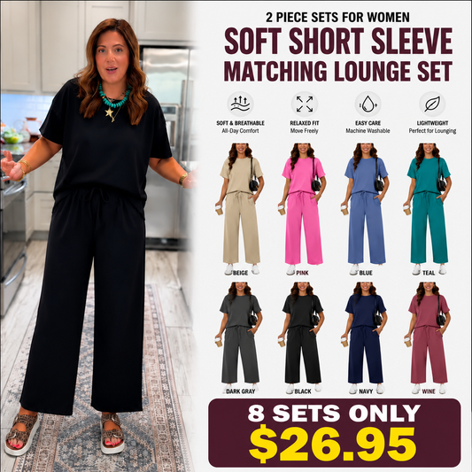Limited Time Offer2 Piece Sets for Women Soft Short Sleeve Matching Lounge Set