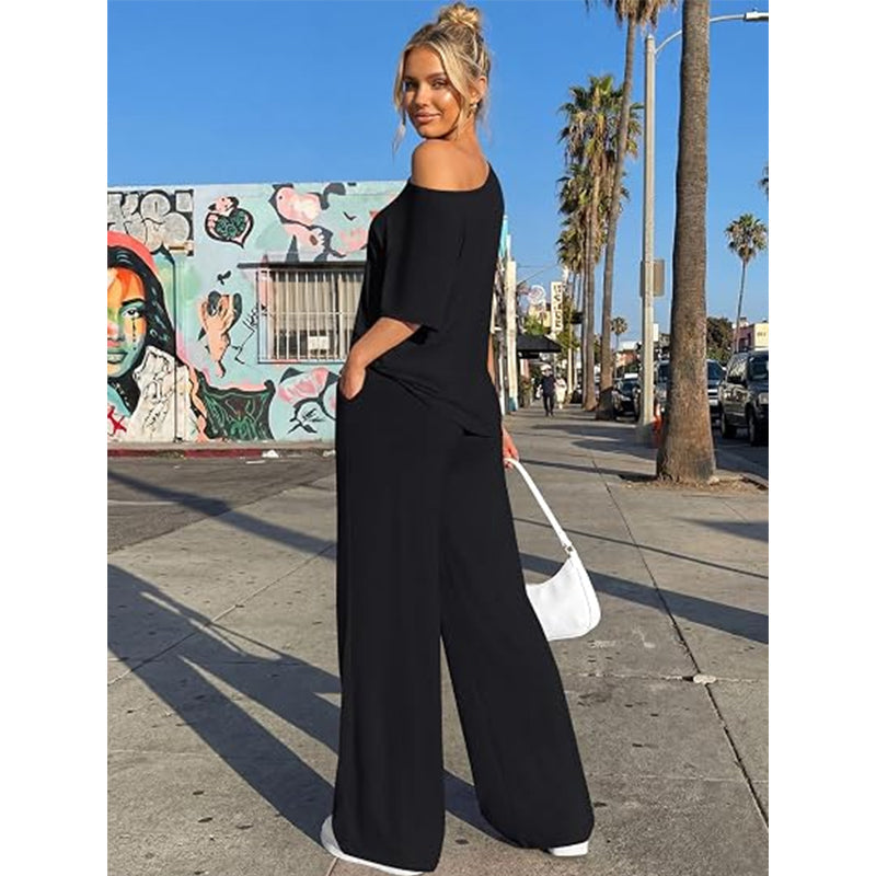 Women’s Off-Shoulder Wide-Leg Two-Piece Set