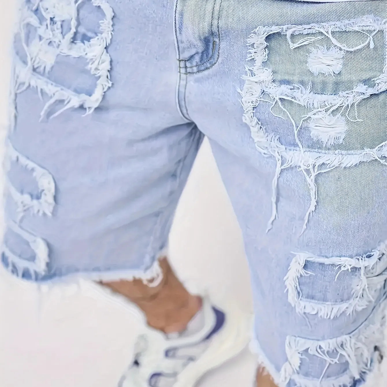 Raw Hem Denim Shorts with Rips