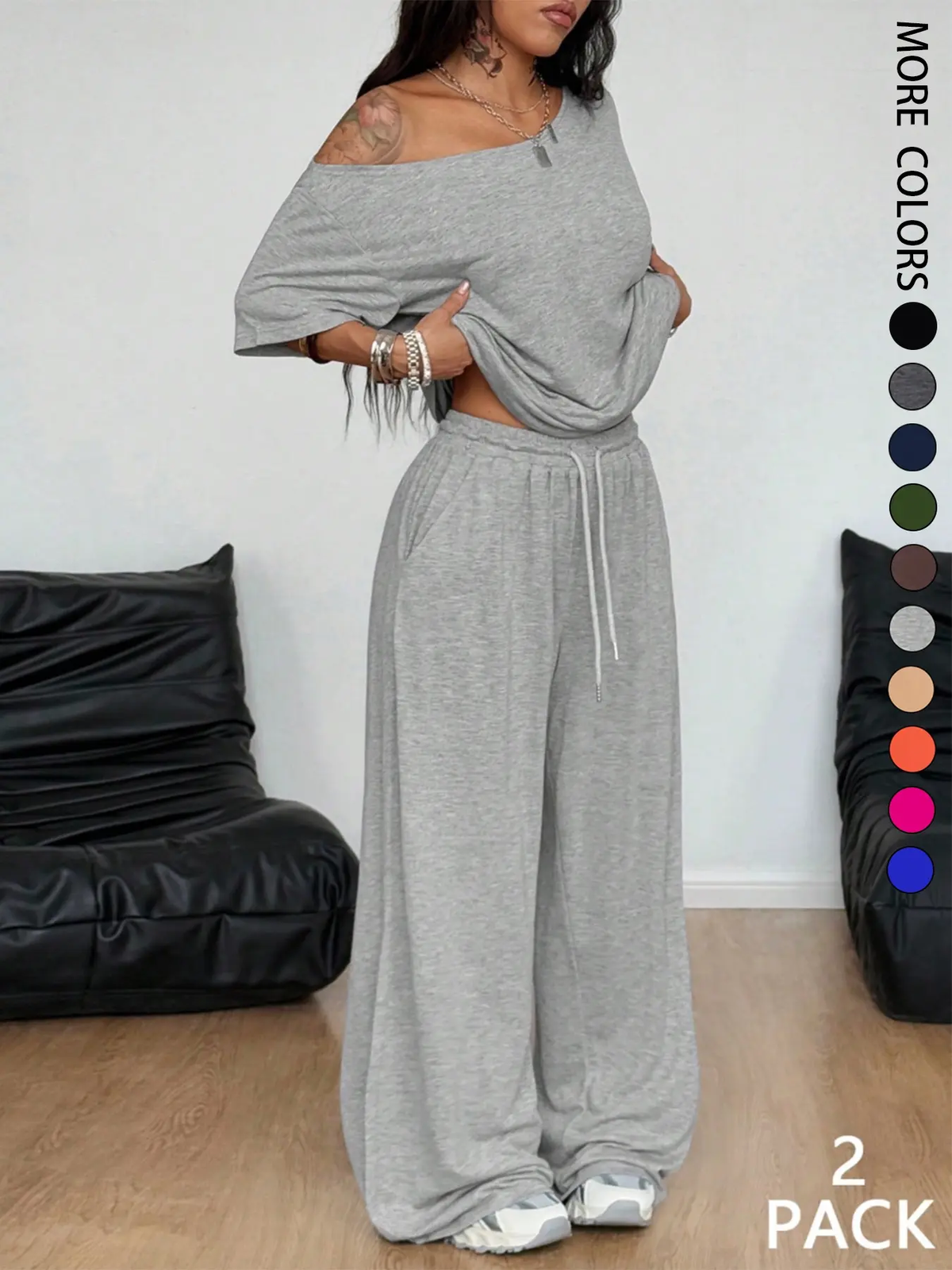 01Women’s Off-Shoulder Wide-Leg Two-Piece Set