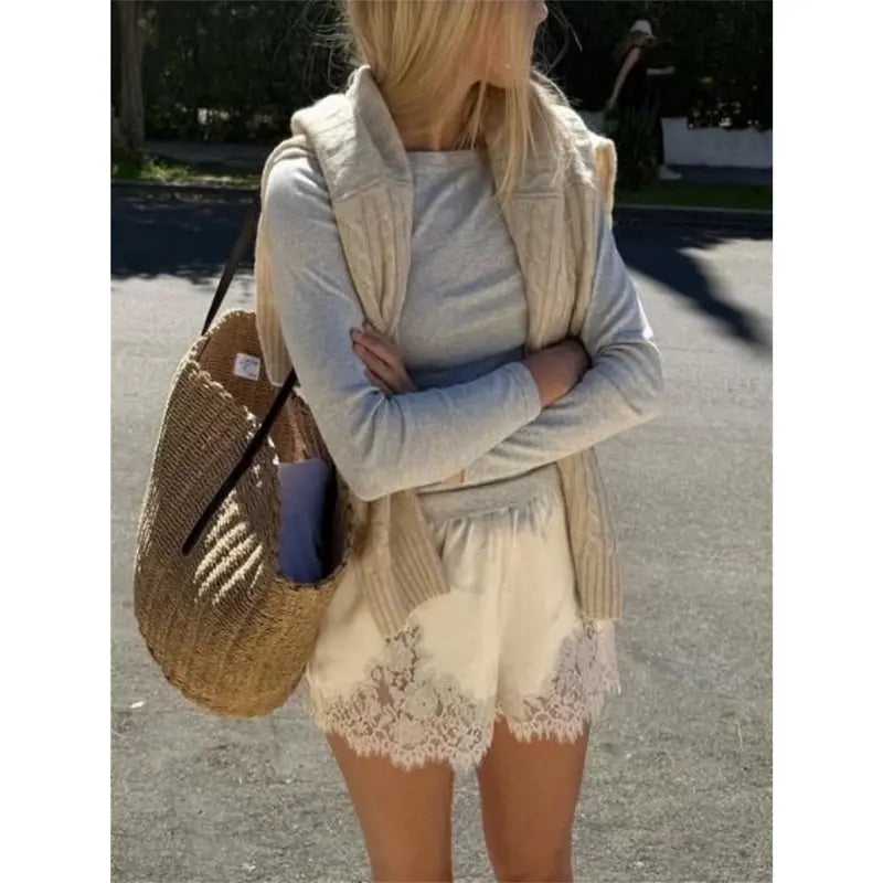 Satin Silk Shorts for Women Y2K Low Rise Lace Trim Micro Mini Shorts