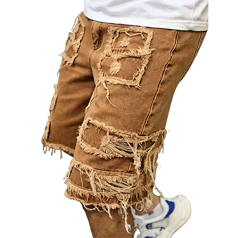 Raw Hem Denim Shorts with Rips